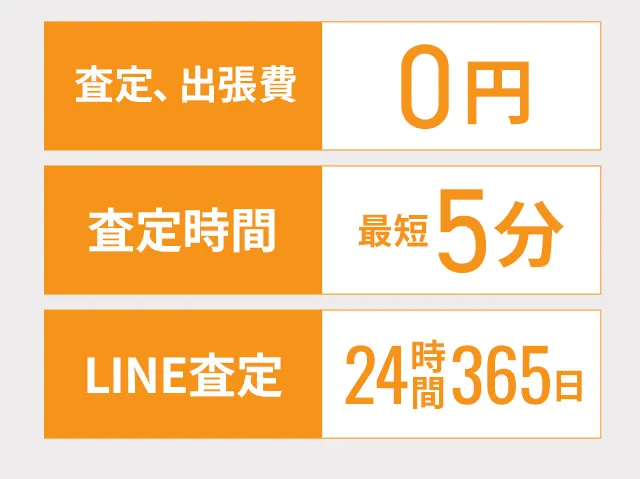 査定出張費0円・査定時間最短5分・LINE査定24時間365日